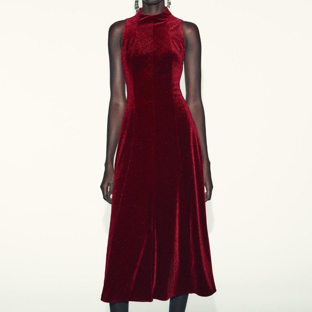 Zara Red Velvet Midi Dress - XS - New with Tags!